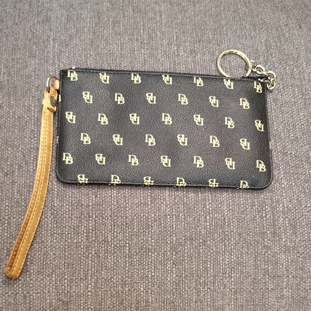 Dooney & Bourke Black & Tan Logo Wristlet